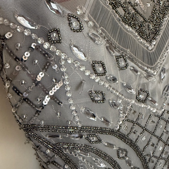 Lotus Threads Gray Beaded Dress – Size 2 – Open Back & Layered Skirt - Picture 3 of 12